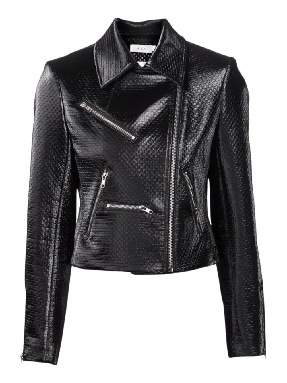 A.L.C. Black Textured Cropped Leather Moto Jacket